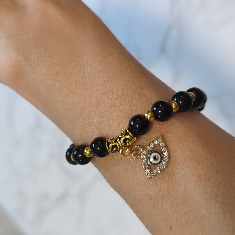 Black beaded Evil Eye Bracelet New